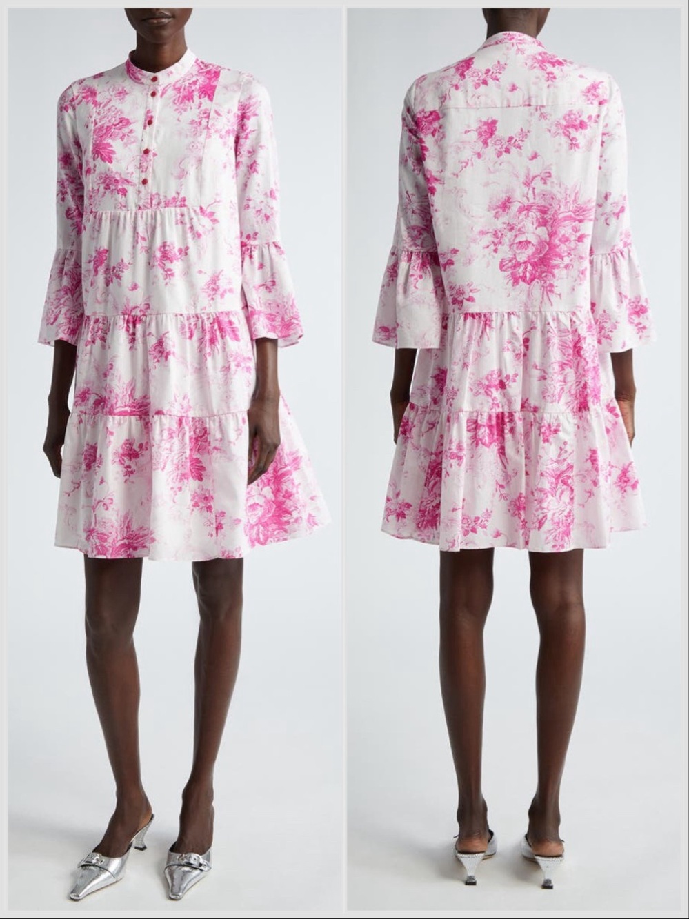 Erdem Antique Floral Print Tiered Shirt Dress Rose US 4 NWT Cotton Monochrome